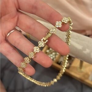 Gold Floral CZ Tennis Bracelet - Women Jewelry